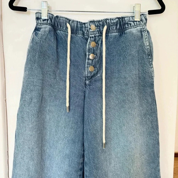 New Anthropologie Pilcro Drawstring Pull-On Wide-Leg Jeans Denim Blue Large - Picture 10 of 14